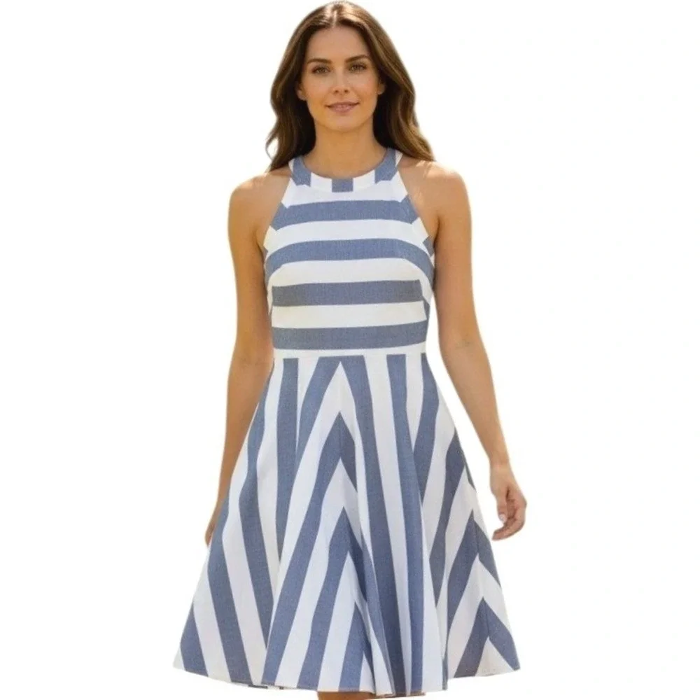 Eliza J Nautical Euro Summer Beachy Womens size‎ 4 Fit & Flare Open Back Dress